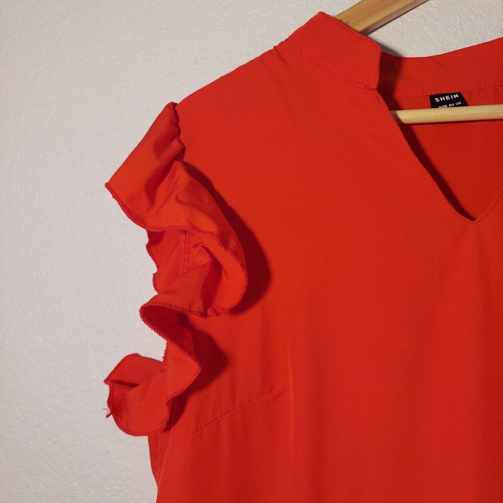 Shein Bright Red Tiered Ruffle Midi Dress V-Neck Ruffle Sleeve Size XL - Picture 5 of 7